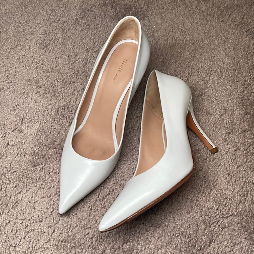 Celine White Leather Heels